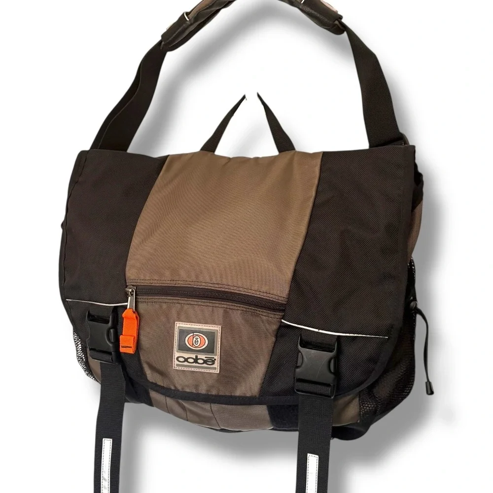 Oobe Vintage Canvas/Nylon Messenger Bag Black Tan‎ Adjustable Strap Laptop